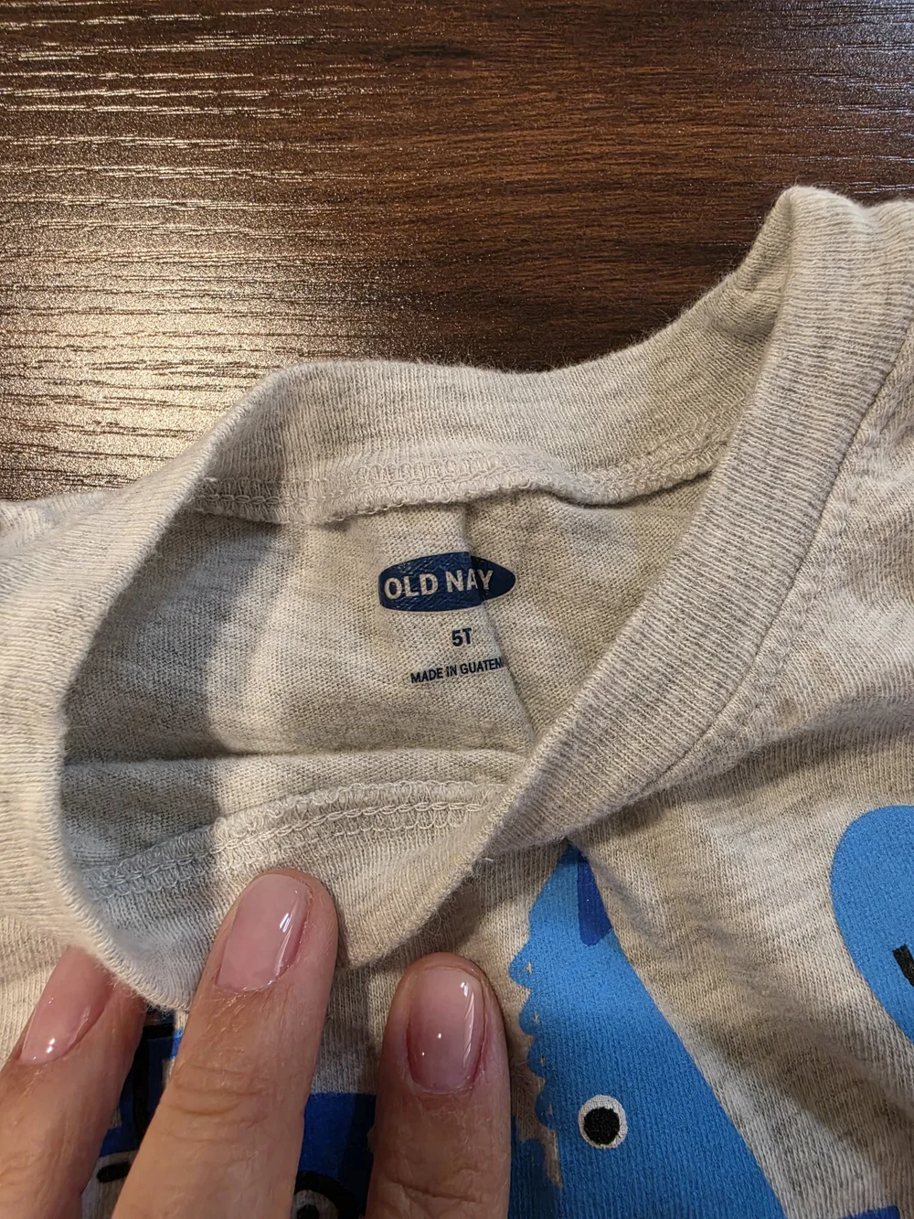 Old Navy Gray Long-Sleeve Tee with Bright Blue Vehicle Graphics